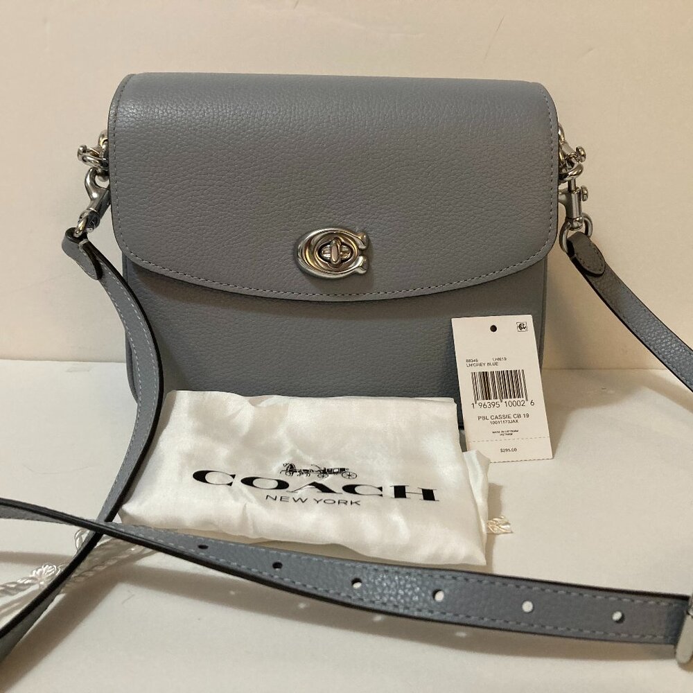 COACH Cassie 19 Crossbody Bag Gray Grey Blue Leather